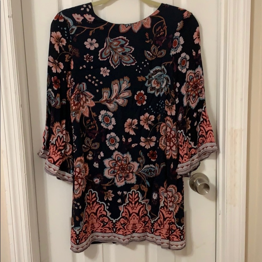 Ecoté Navy Pink Print Mini Dress Qt Sleeve